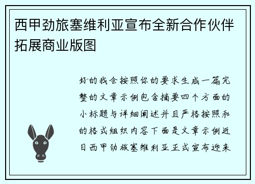 西甲劲旅塞维利亚宣布全新合作伙伴拓展商业版图