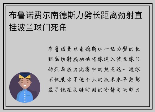 布鲁诺费尔南德斯力劈长距离劲射直挂波兰球门死角